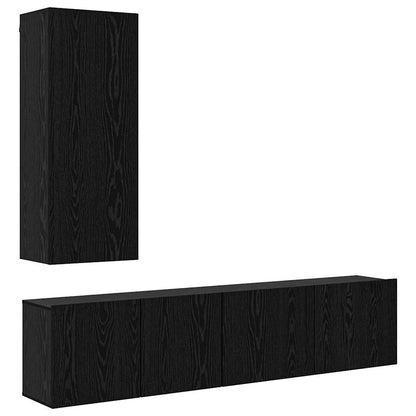 TV Wall Cabinet Set 5 pcs Black oak Engineered wood
