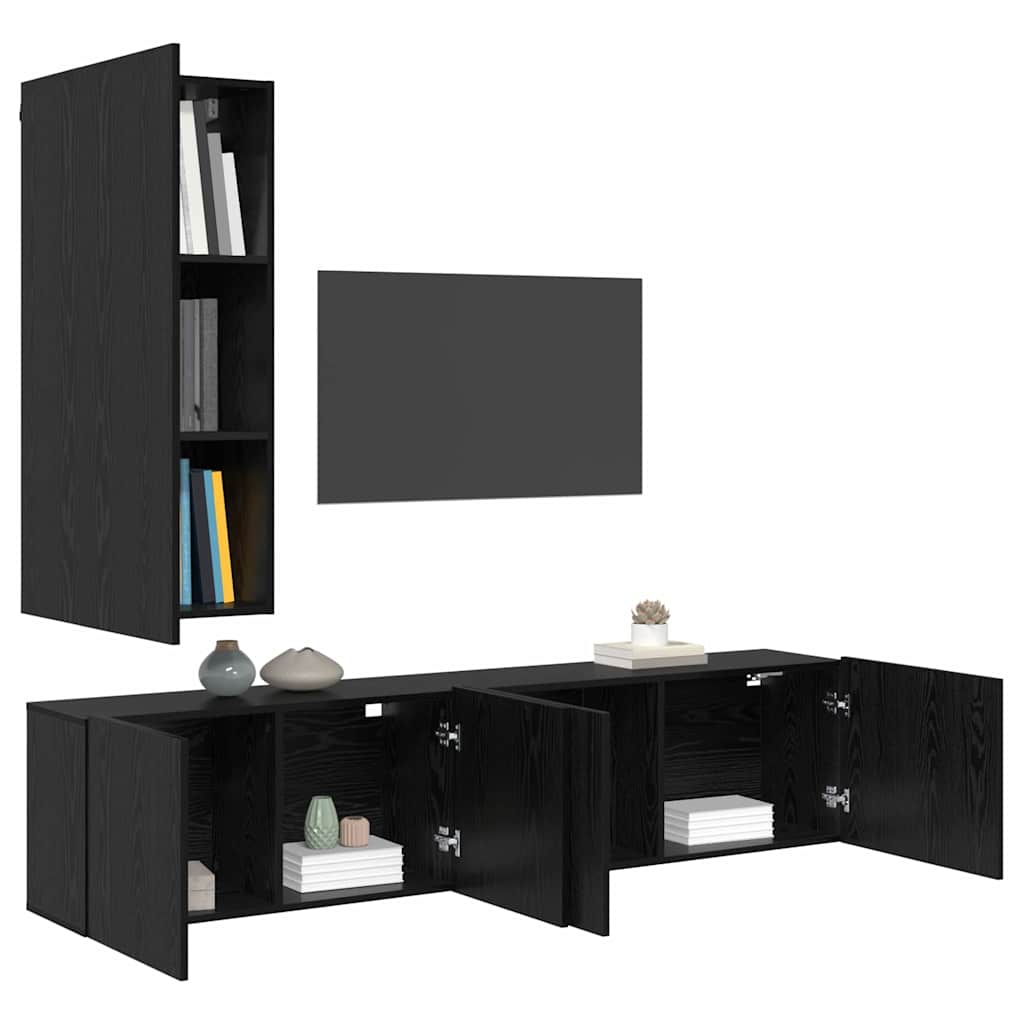 TV Wall Cabinet Set 5 pcs Black oak Engineered wood