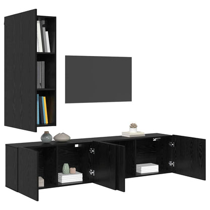 TV Wall Cabinet Set 5 pcs Black oak Engineered wood