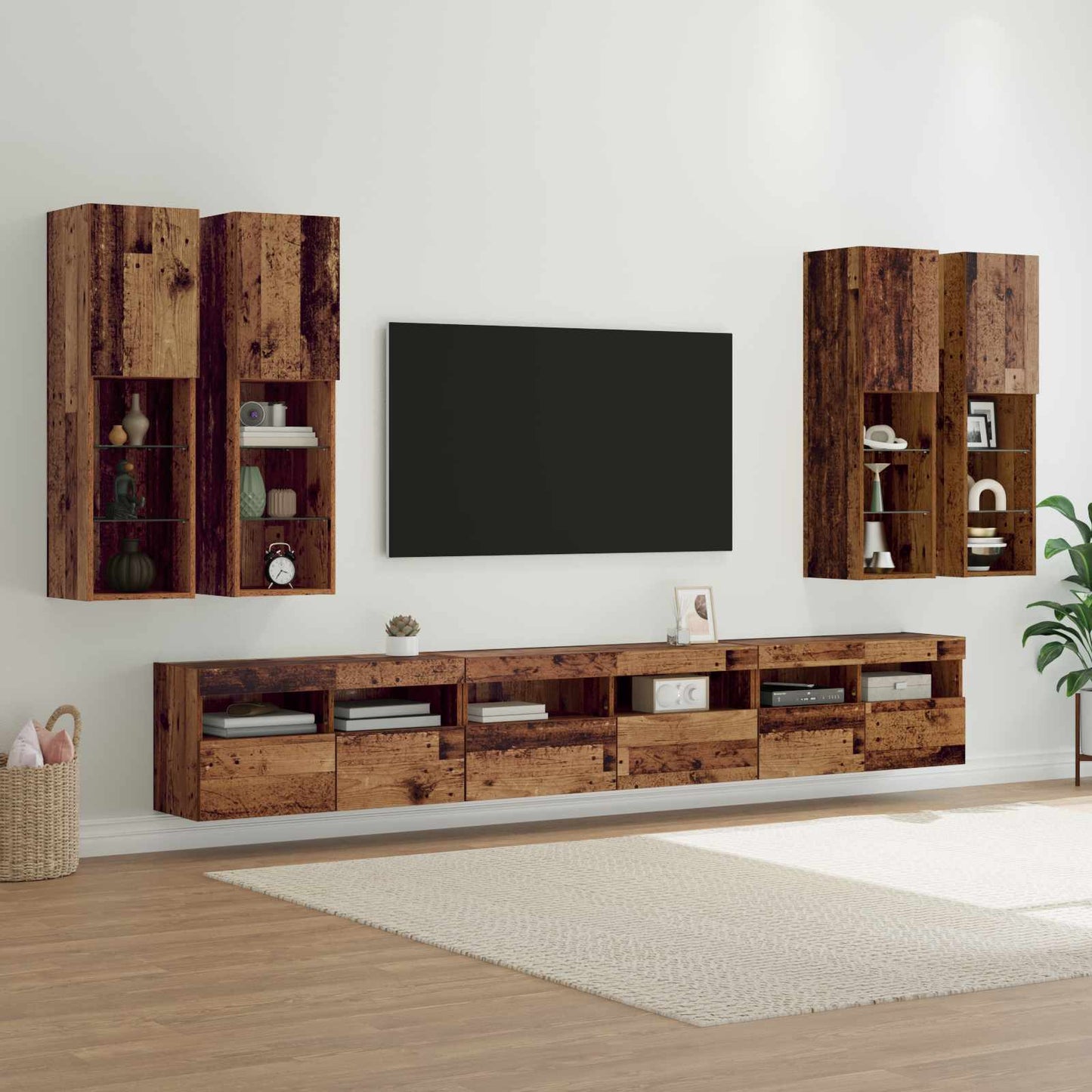 TV Wall Cabinet Set Wall-mounted 7 pcs Old Wood Engineered Wood