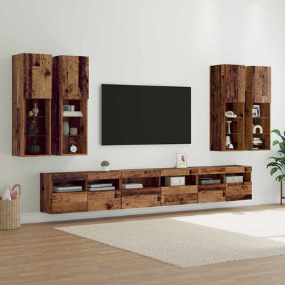 TV Wall Cabinet Set Wall-mounted 7 pcs Old Wood Engineered Wood