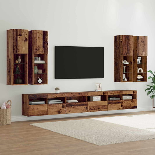 TV Wall Cabinet Set Wall-mounted 7 pcs Old Wood Engineered Wood