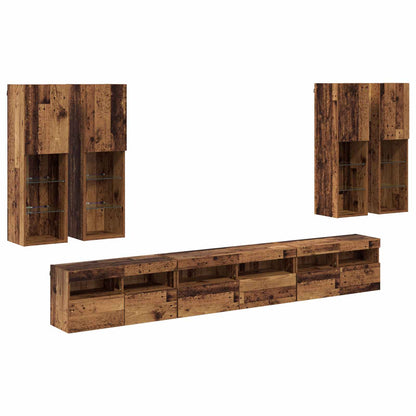TV Wall Cabinet Set Wall-mounted 7 pcs Old Wood Engineered Wood