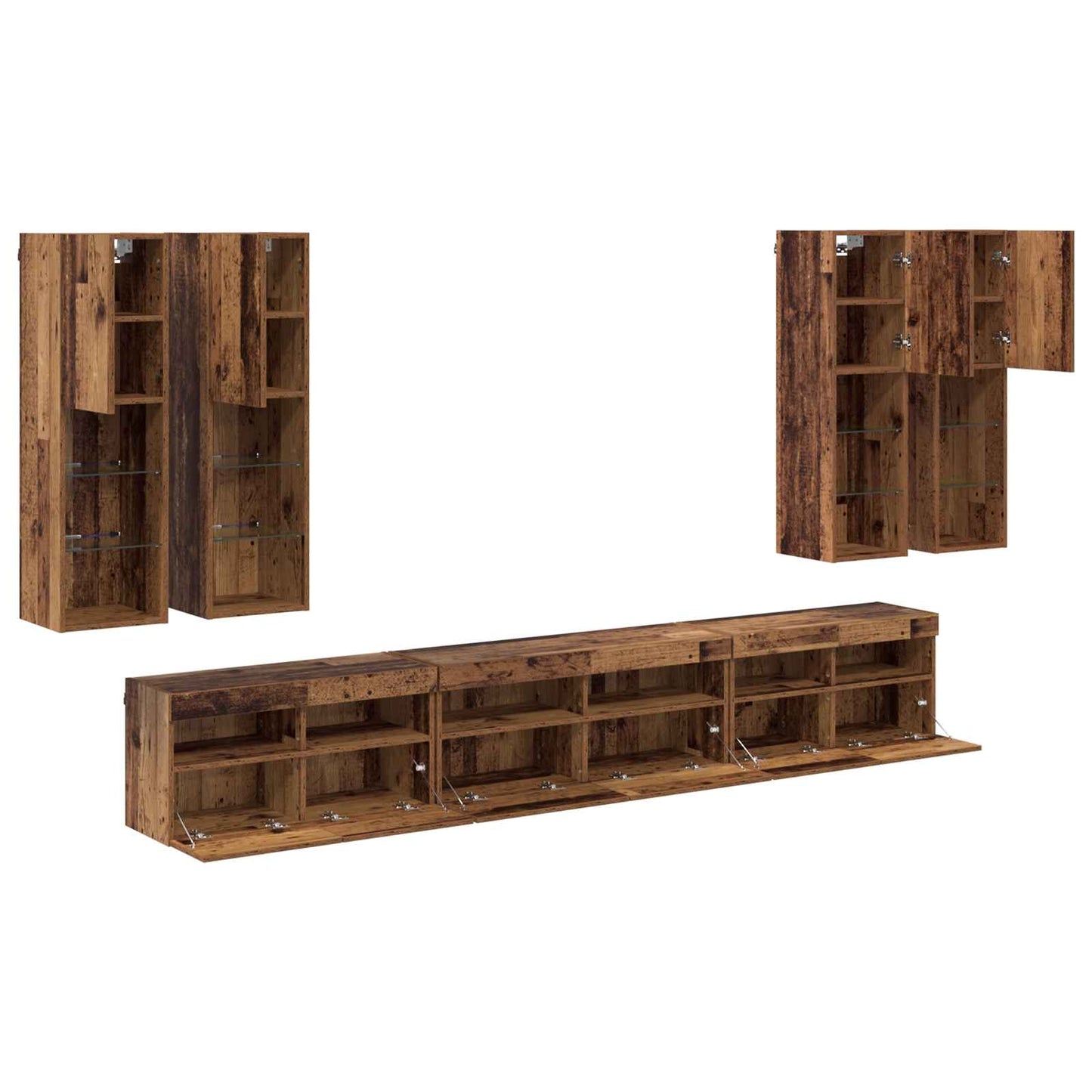 TV Wall Cabinet Set Wall-mounted 7 pcs Old Wood Engineered Wood