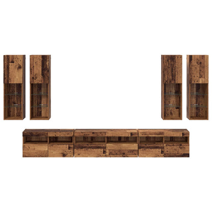 TV Wall Cabinet Set Wall-mounted 7 pcs Old Wood Engineered Wood