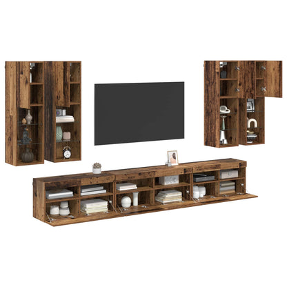 TV Wall Cabinet Set Wall-mounted 7 pcs Old Wood Engineered Wood