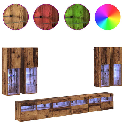 TV Wall Cabinet Set Wall-mounted 7 pcs Old Wood Engineered Wood