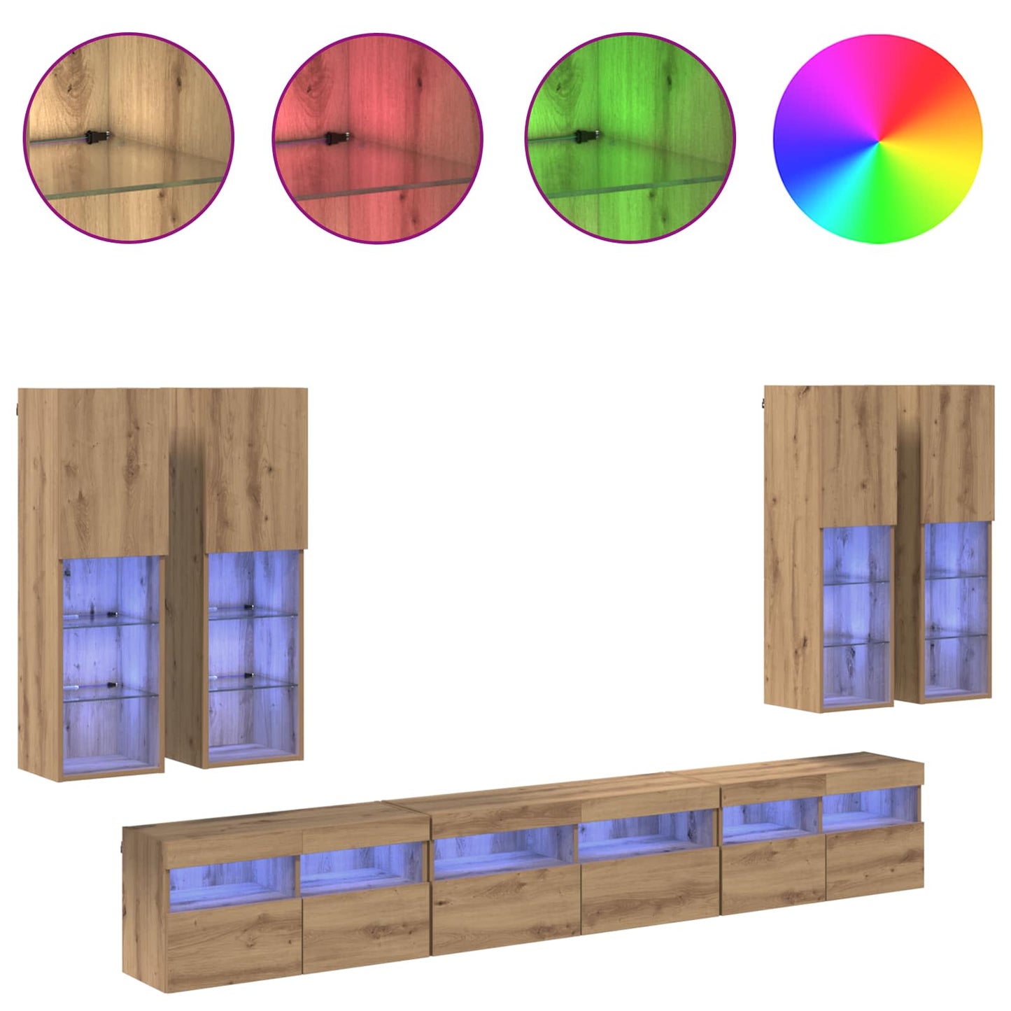 TV Wall Cabinet Set 7 pcs Artisan Oak Engineered Wood