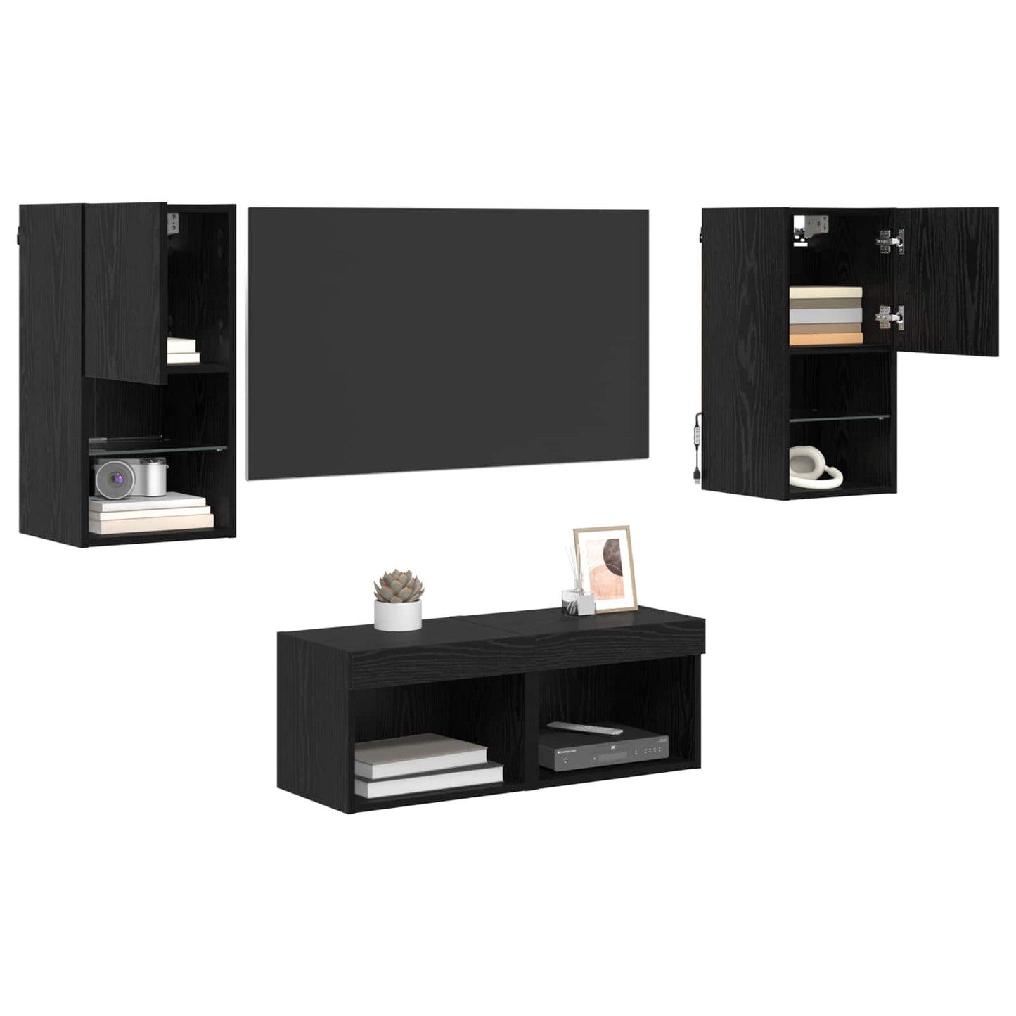 TV Wall Cabinets Wall-mounted 4 pcs Black Oak 30.5 x 30 x 60 cm