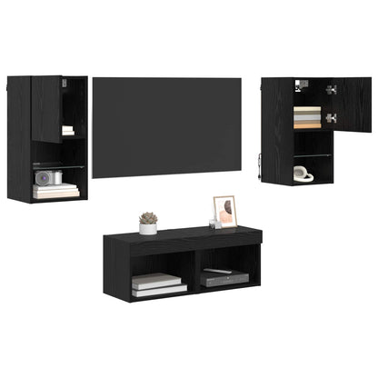 TV Wall Cabinets Wall-mounted 4 pcs Black Oak 30.5 x 30 x 60 cm
