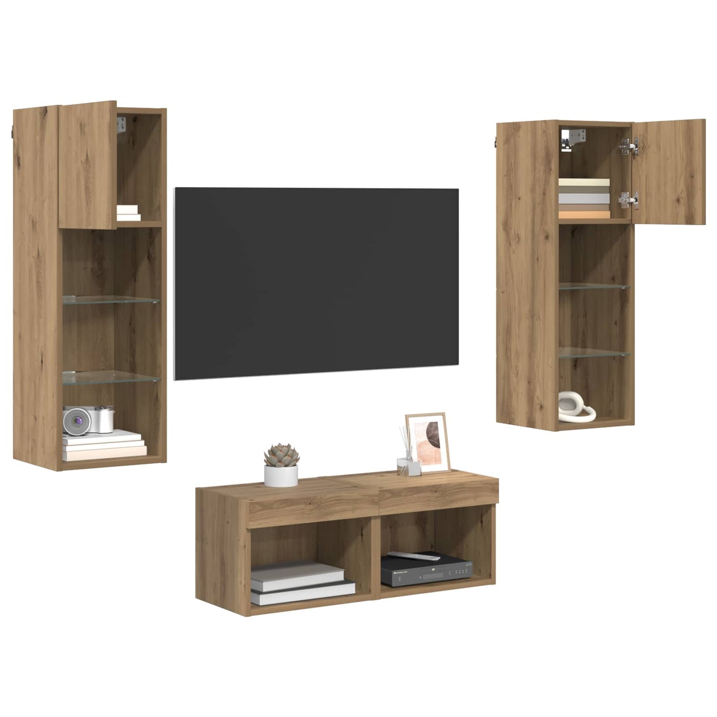 TV Wall Cabinets Wall-mounted 4 pcs Black Oak 40 x 30 x 30 cm