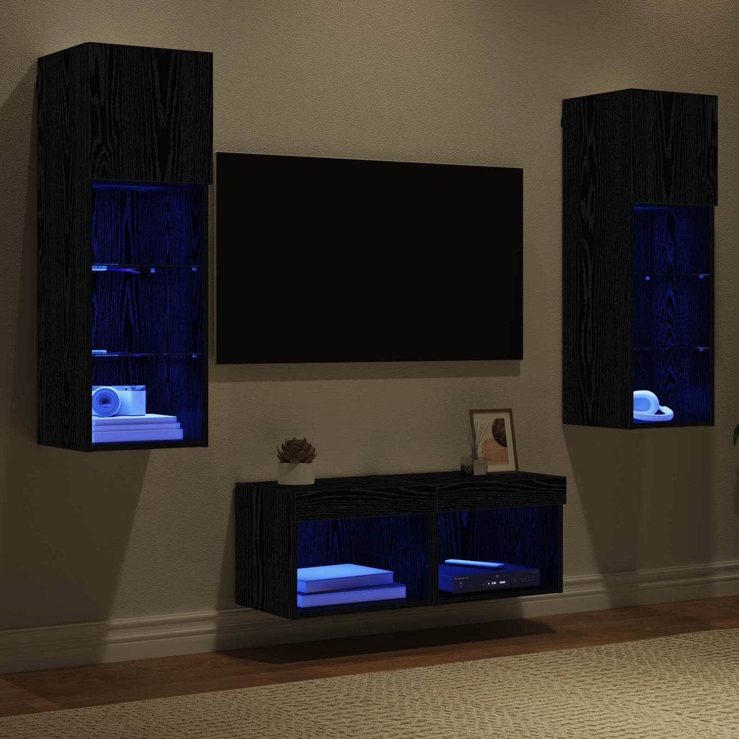 TV Wall Cabinets Wall-mounted 4 pcs Black Oak 40 x 30 x 30 cm