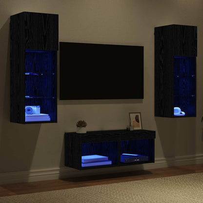 TV Wall Cabinets Wall-mounted 4 pcs Black Oak 40 x 30 x 30 cm