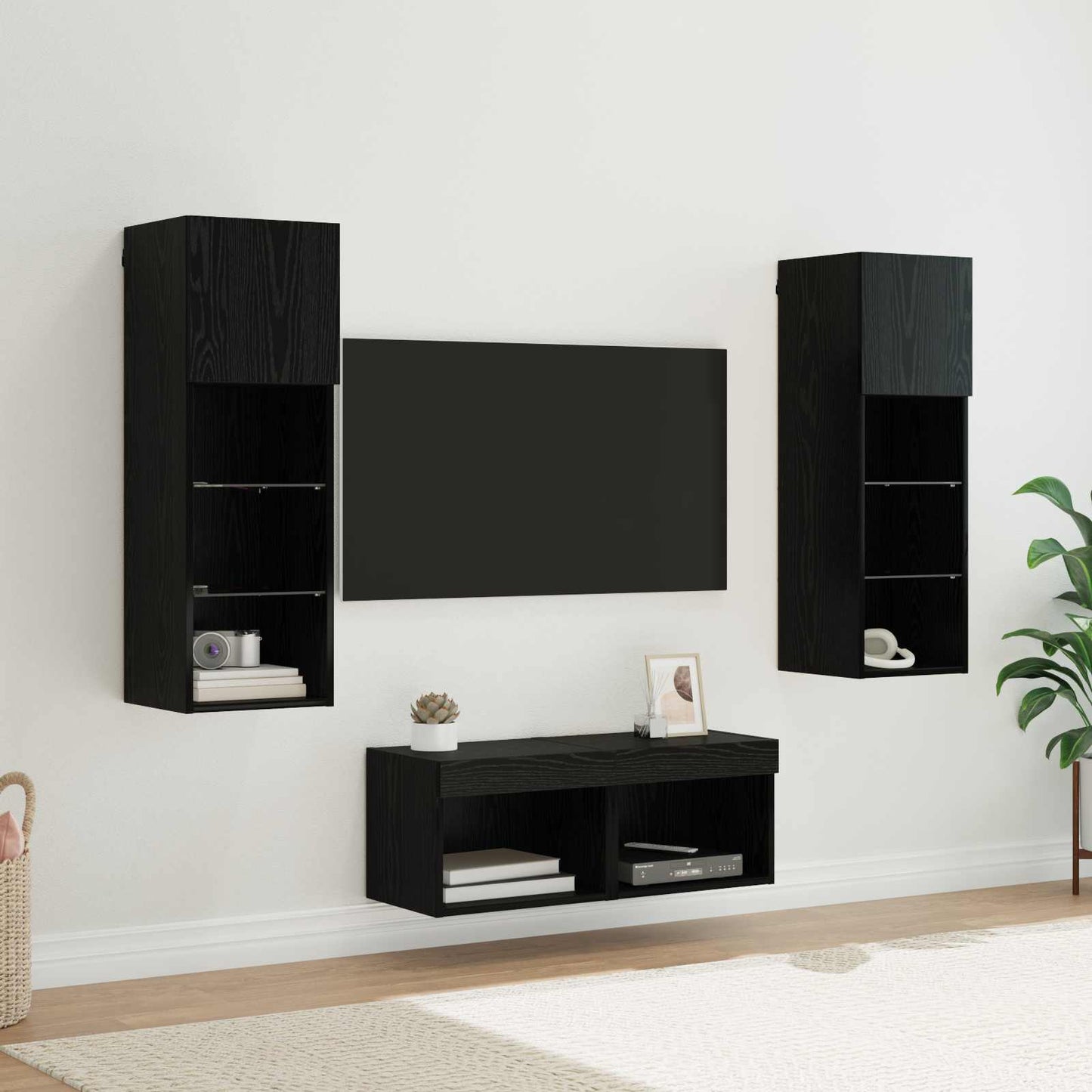 TV Wall Cabinets Wall-mounted 4 pcs Black Oak 40 x 30 x 30 cm