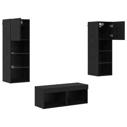TV Wall Cabinets Wall-mounted 4 pcs Black Oak 40 x 30 x 30 cm