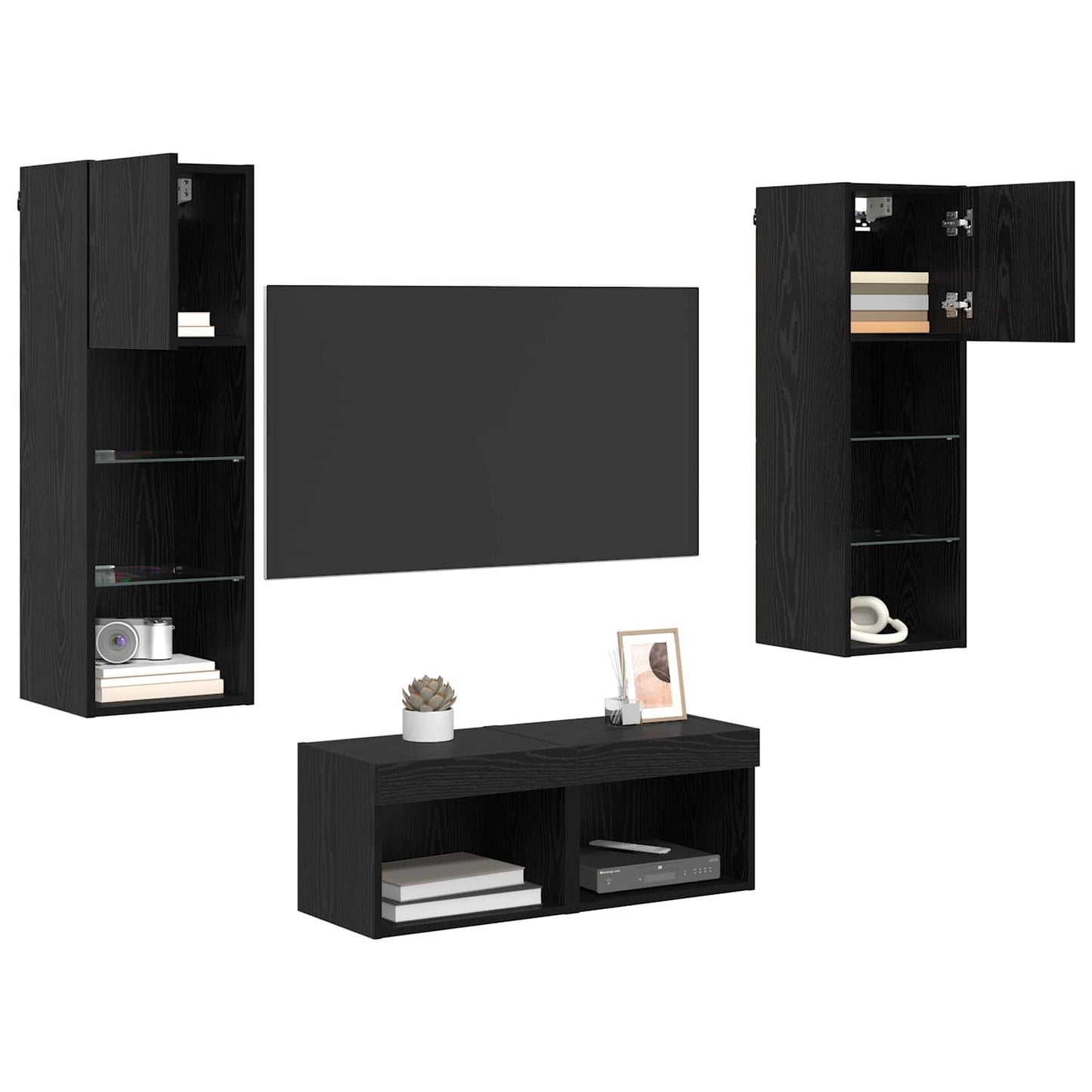 TV Wall Cabinets Wall-mounted 4 pcs Black Oak 40 x 30 x 30 cm