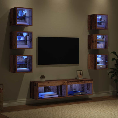 TV Cabinet with LED Strip Lights 8 pcs Old Wood Glass
