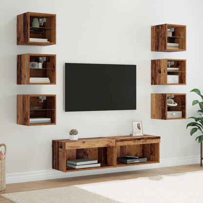 TV Cabinet with LED Strip Lights 8 pcs Old Wood Glass