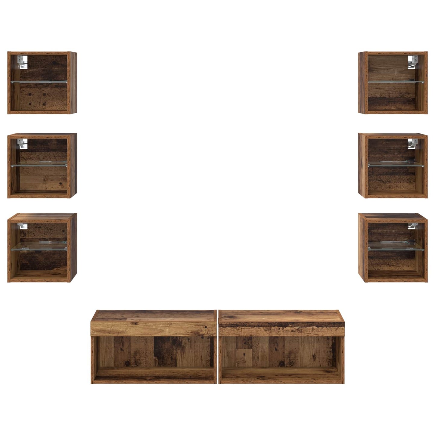 TV Cabinet with LED Strip Lights 8 pcs Old Wood Glass