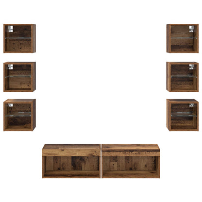 TV Cabinet with LED Strip Lights 8 pcs Old Wood Glass