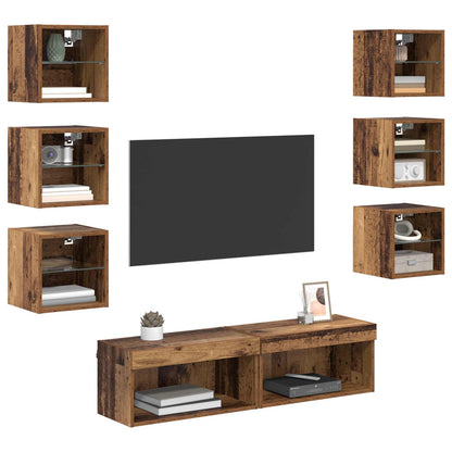 TV Cabinet with LED Strip Lights 8 pcs Old Wood Glass