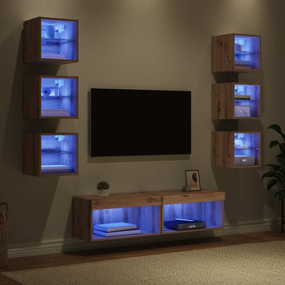 TV Cabinet with LED Strip Lights 8 pcs Artisan Oak Glass