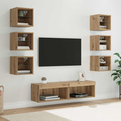 TV Cabinet with LED Strip Lights 8 pcs Artisan Oak Glass