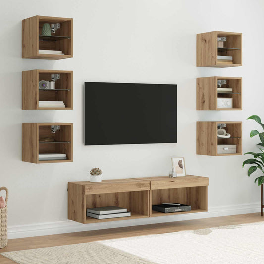 TV Cabinet with LED Strip Lights 8 pcs Artisan Oak Glass