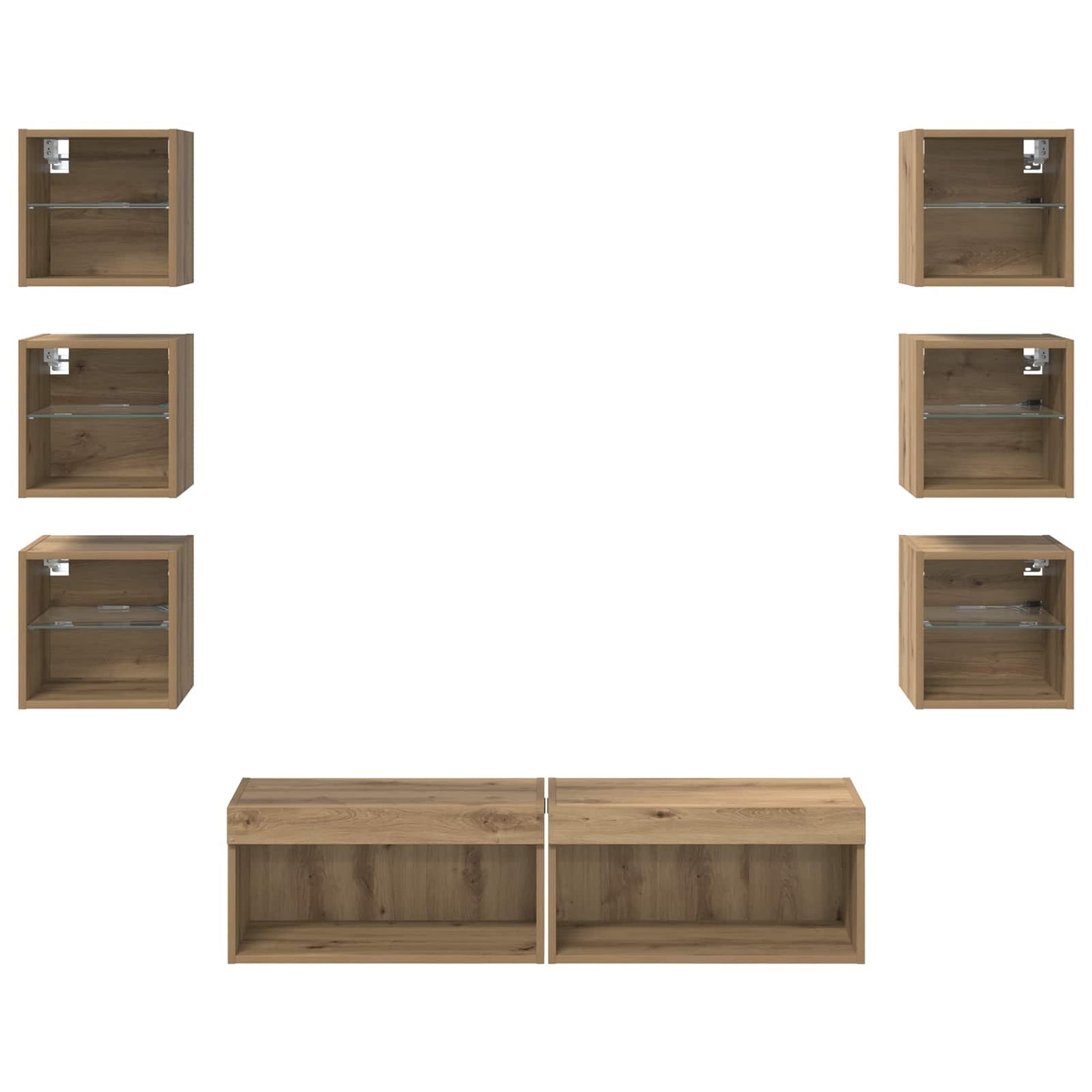 TV Cabinet with LED Strip Lights 8 pcs Artisan Oak Glass