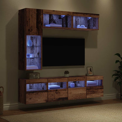 TV Cabinet with LED Strip Lights 7 pcs Old Wood Engineered Wood