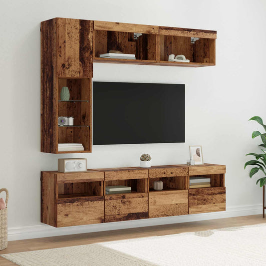 TV Cabinet with LED Strip Lights 7 pcs Old Wood Engineered Wood
