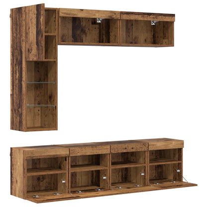 TV Cabinet with LED Strip Lights 7 pcs Old Wood Engineered Wood