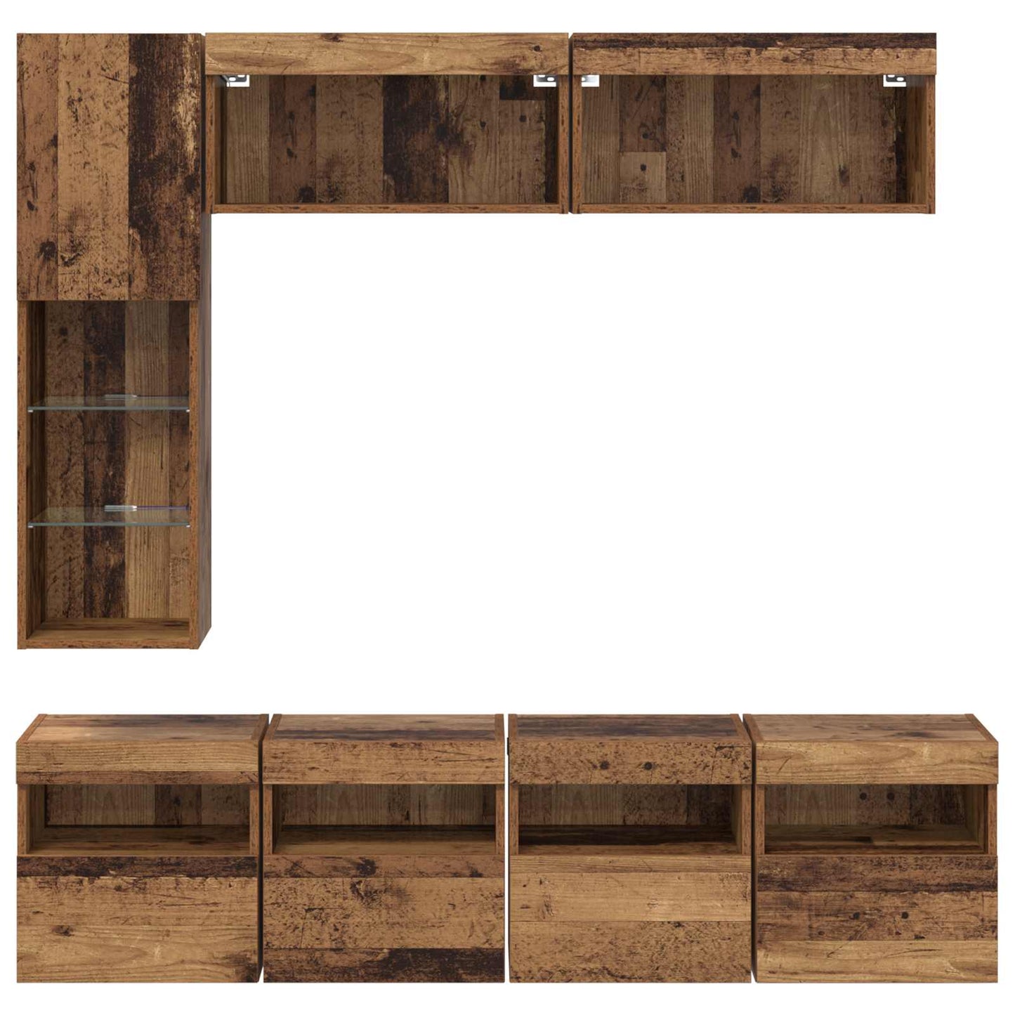 TV Cabinet with LED Strip Lights 7 pcs Old Wood Engineered Wood