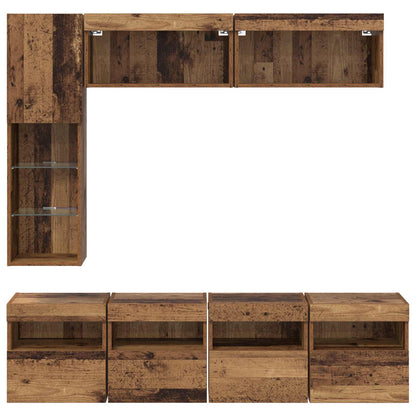 TV Cabinet with LED Strip Lights 7 pcs Old Wood Engineered Wood