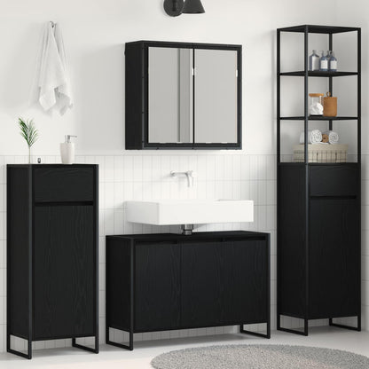 Bathroom Furniture Set with Drawer Black Oak Engineered Wood