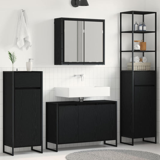 Bathroom Furniture Set with Drawer Black Oak Engineered Wood
