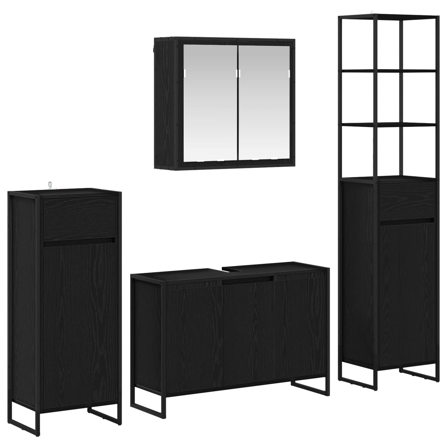 Bathroom Furniture Set with Drawer Black Oak Engineered Wood