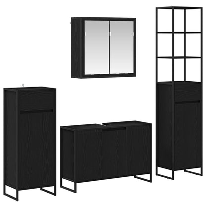 Bathroom Furniture Set with Drawer Black Oak Engineered Wood