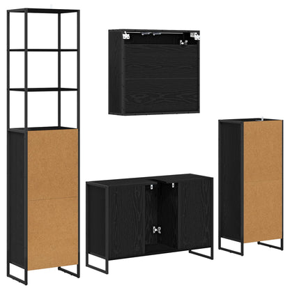 Bathroom Furniture Set with Drawer Black Oak Engineered Wood