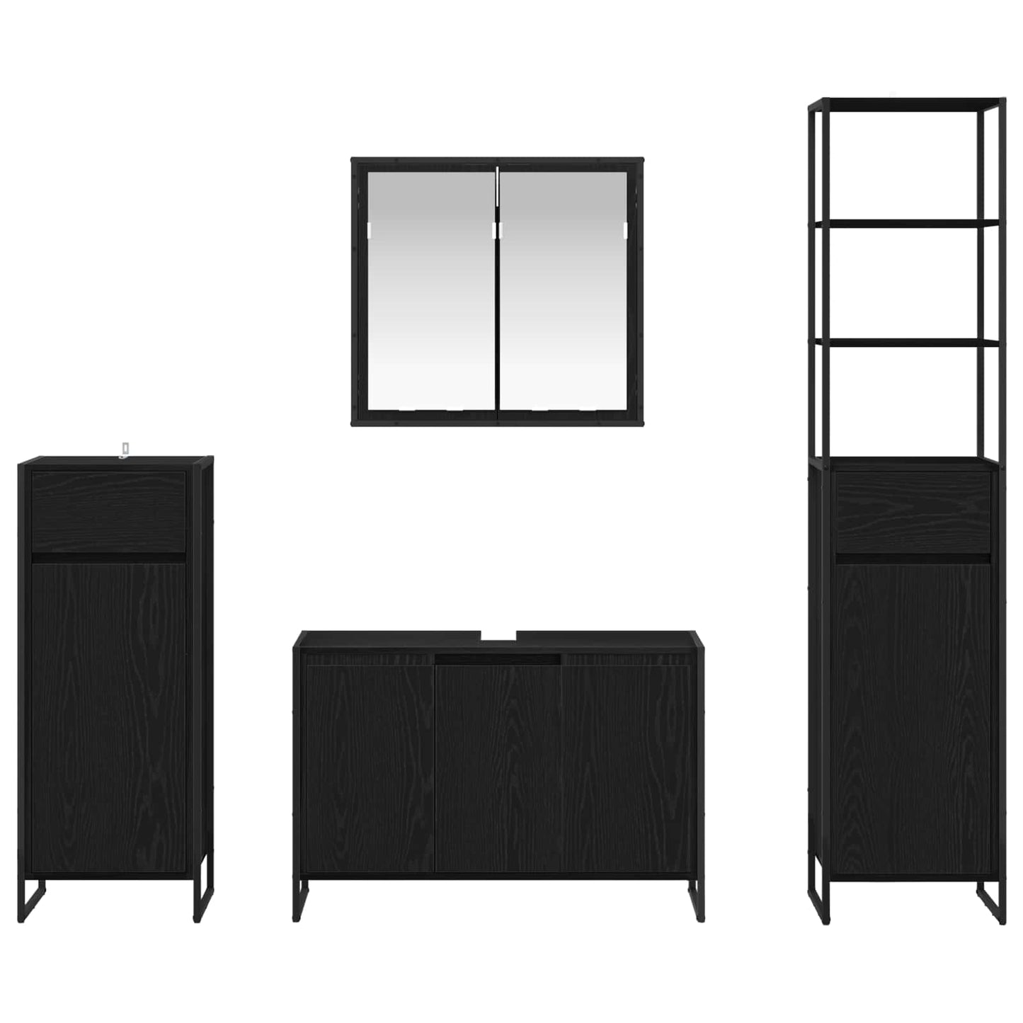 Bathroom Furniture Set with Drawer Black Oak Engineered Wood