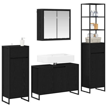 Bathroom Furniture Set with Drawer Black Oak Engineered Wood