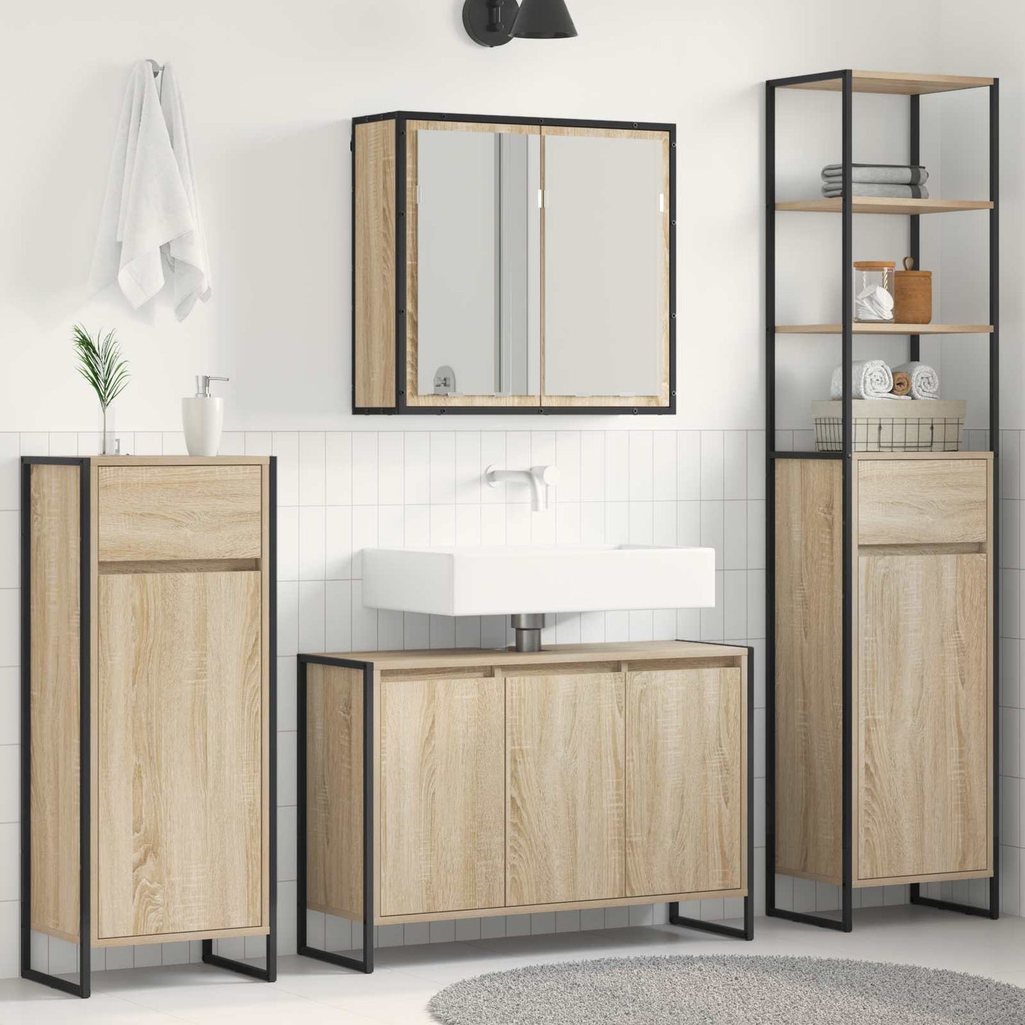 Bathroom Furniture Set with Drawer Sonoma Oak Engineered Wood
