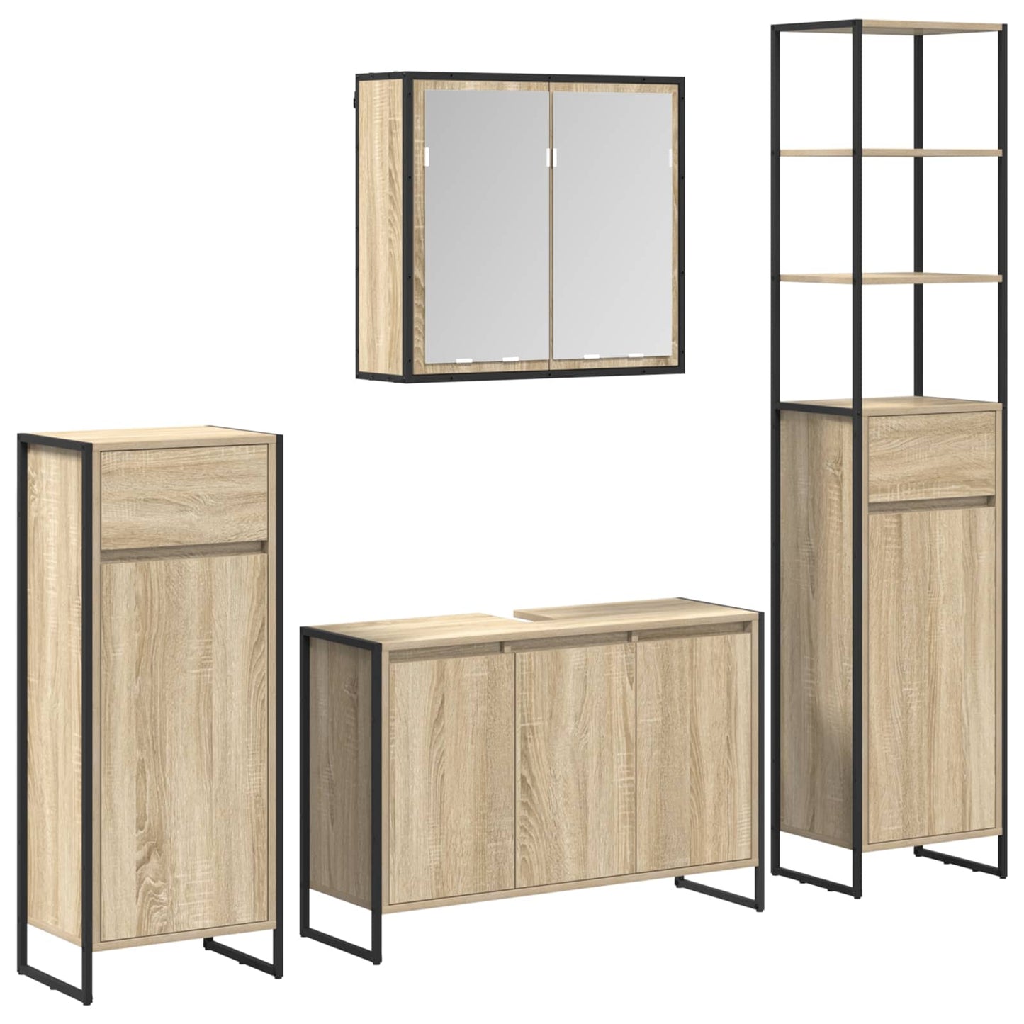 Bathroom Furniture Set with Drawer Sonoma Oak Engineered Wood