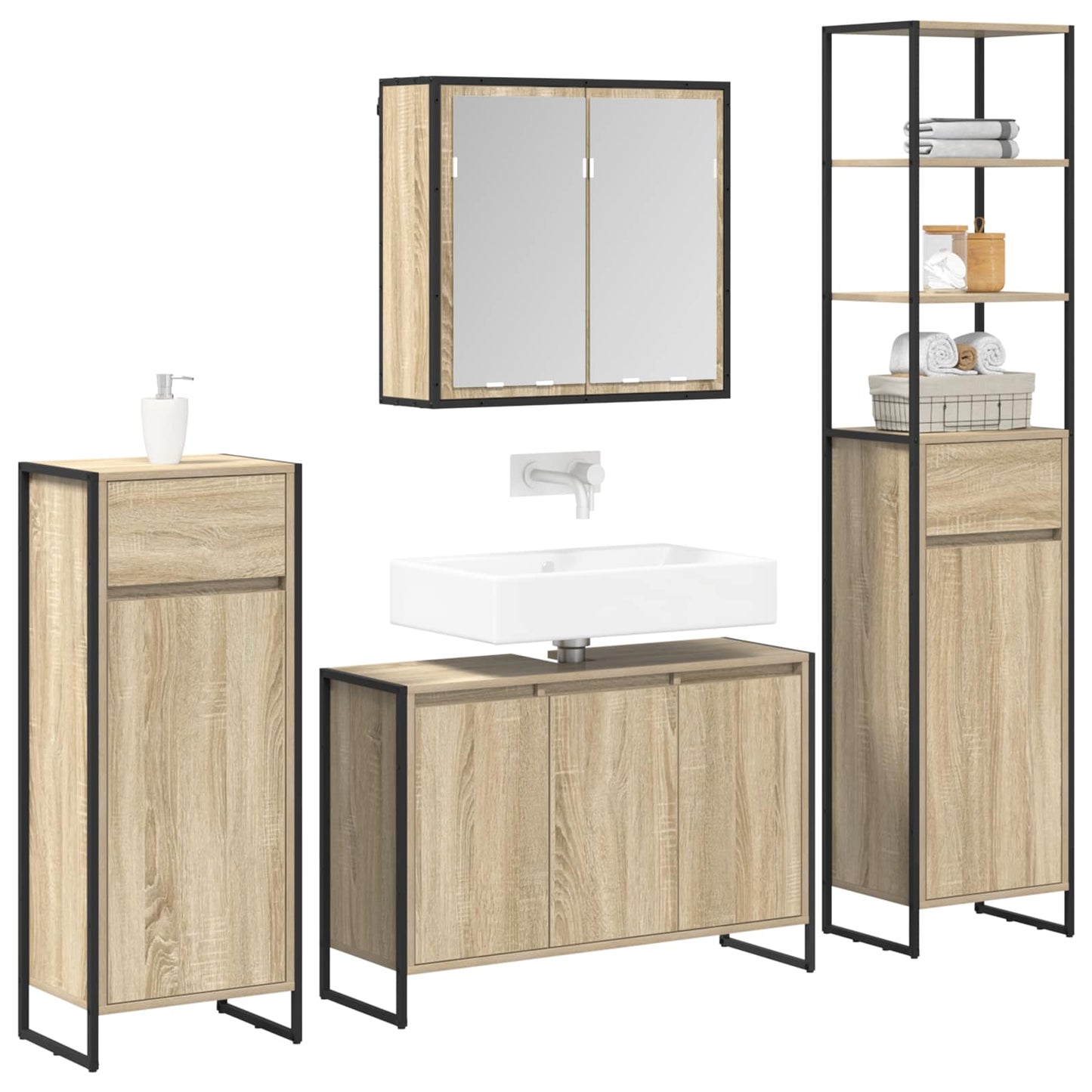 Bathroom Furniture Set with Drawer Sonoma Oak Engineered Wood