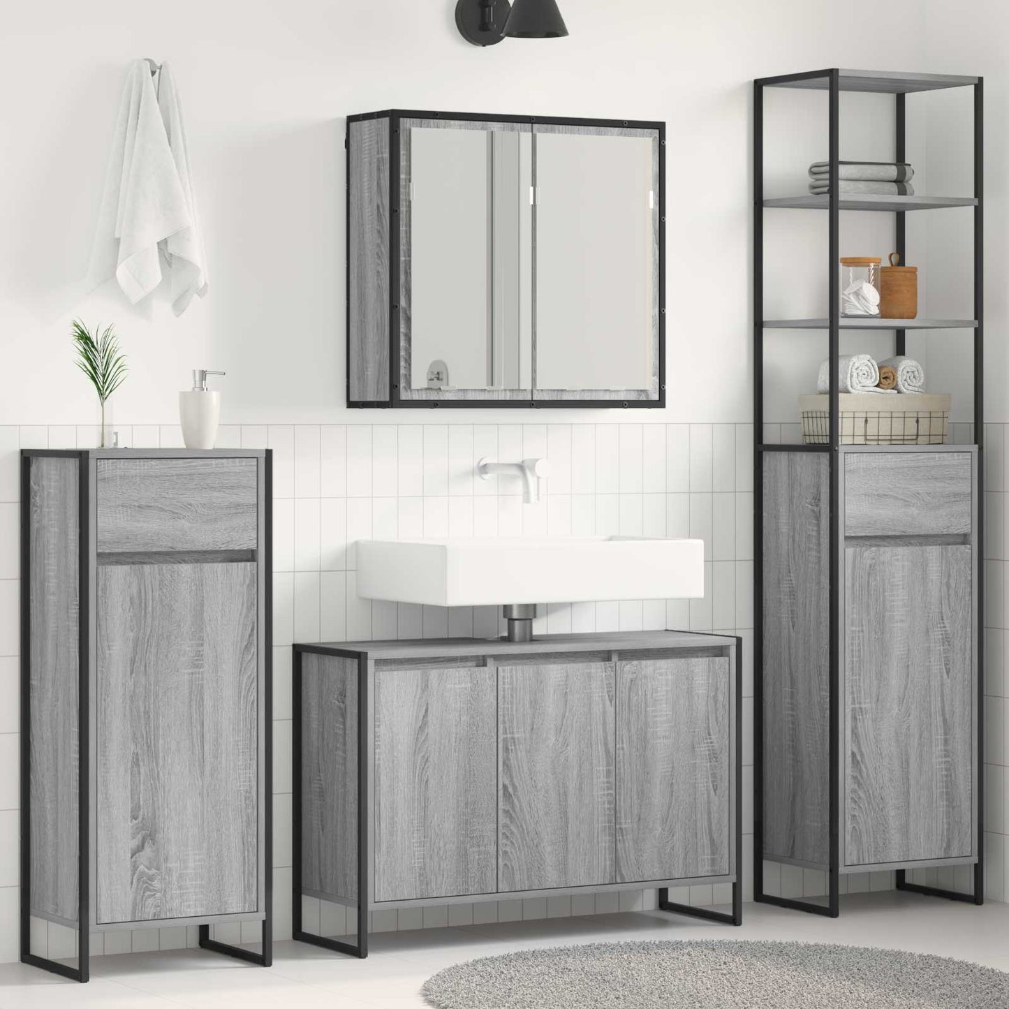 Bathroom Furniture Set with Drawer Grey Sonoma Engineered Wood