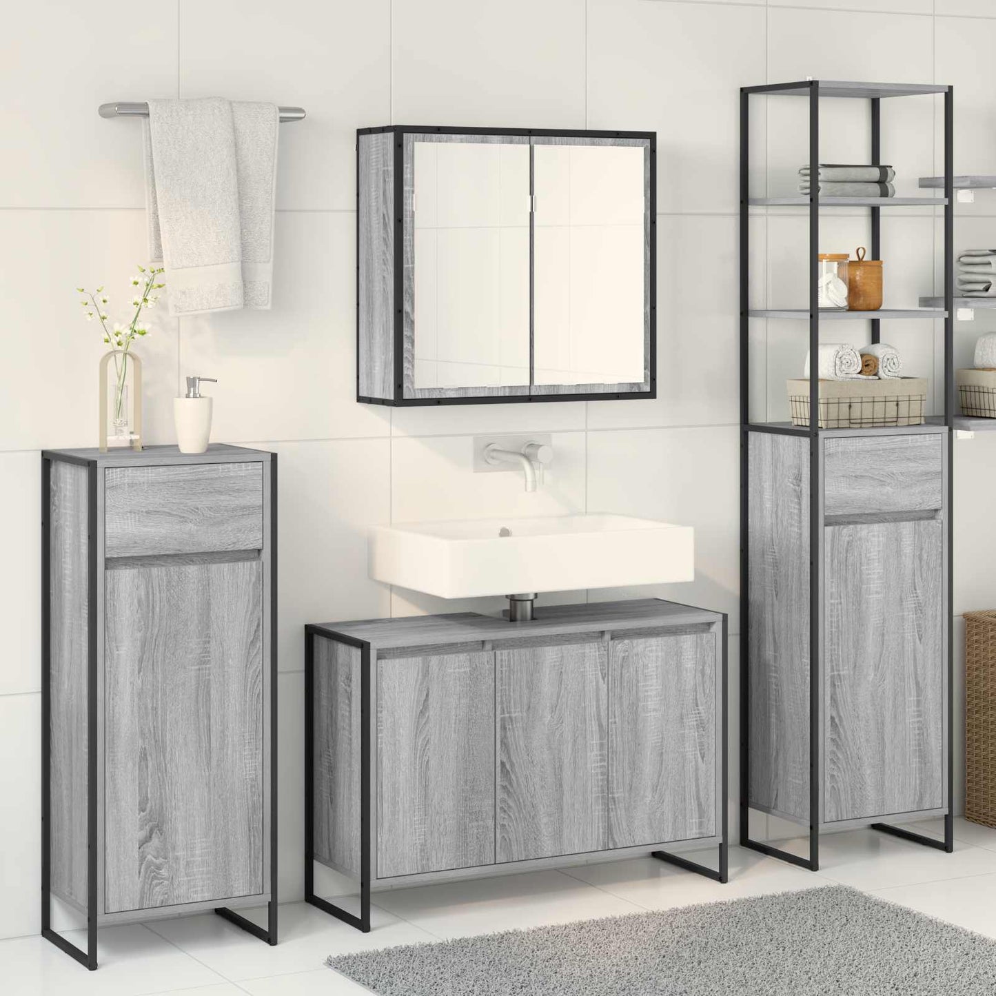 Bathroom Furniture Set with Drawer Grey Sonoma Engineered Wood