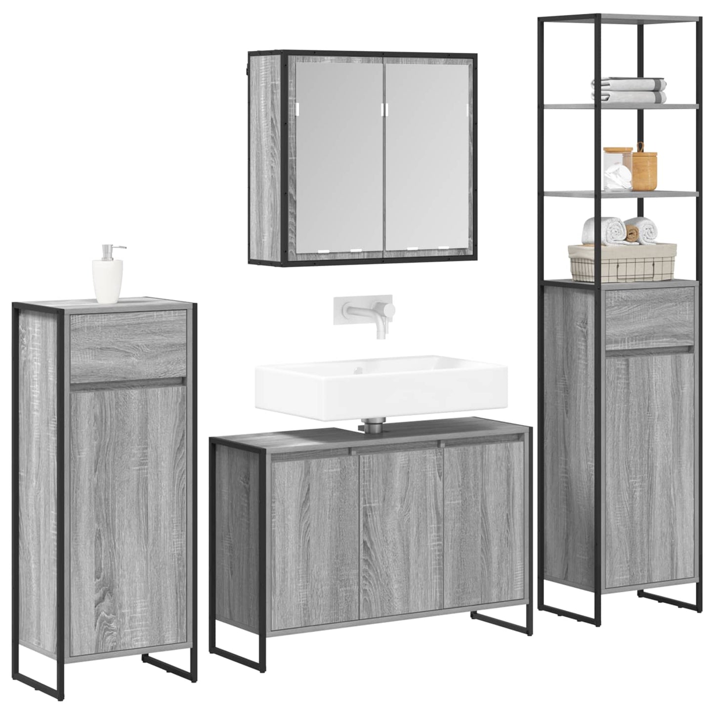 Bathroom Furniture Set with Drawer Grey Sonoma Engineered Wood
