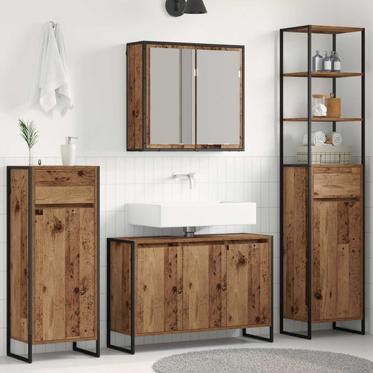 Bathroom Furniture Set with Drawer Old Wood Engineered Wood