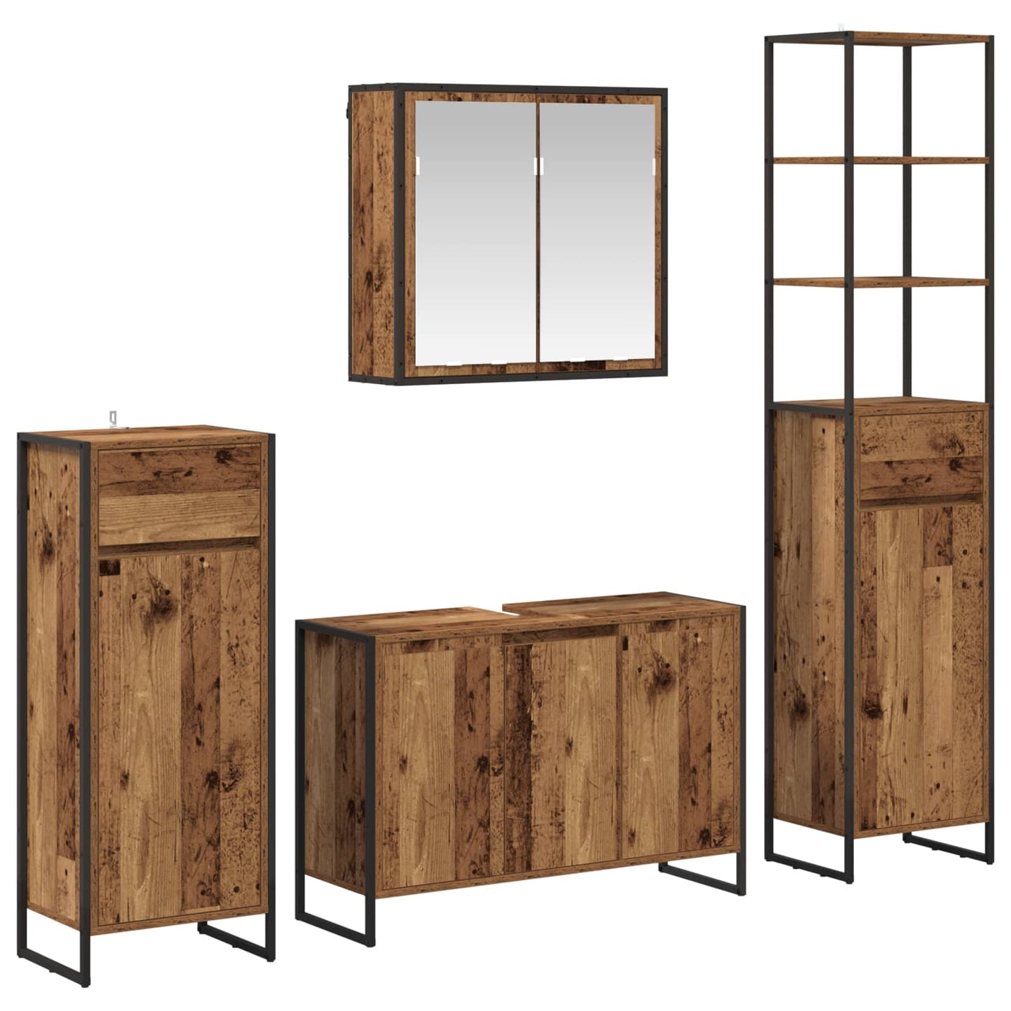 Bathroom Furniture Set with Drawer Old Wood Engineered Wood