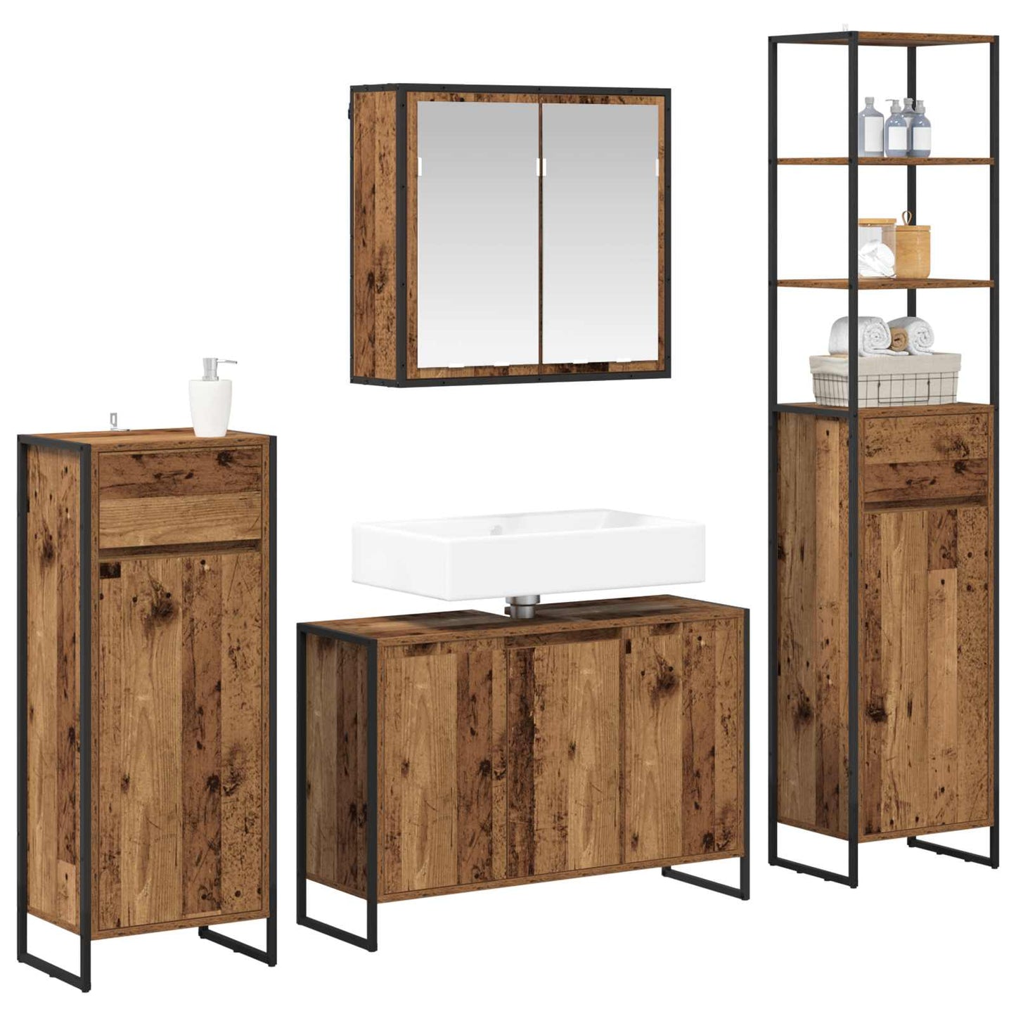 Bathroom Furniture Set with Drawer Old Wood Engineered Wood